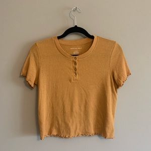 American Eagle Crop Short Sleeve Henley, Small